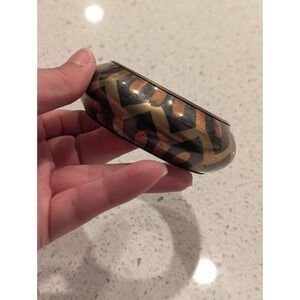 Vintage Bangle Bracelet Brass Copper Black Tone Chevron Design Chunky Metal